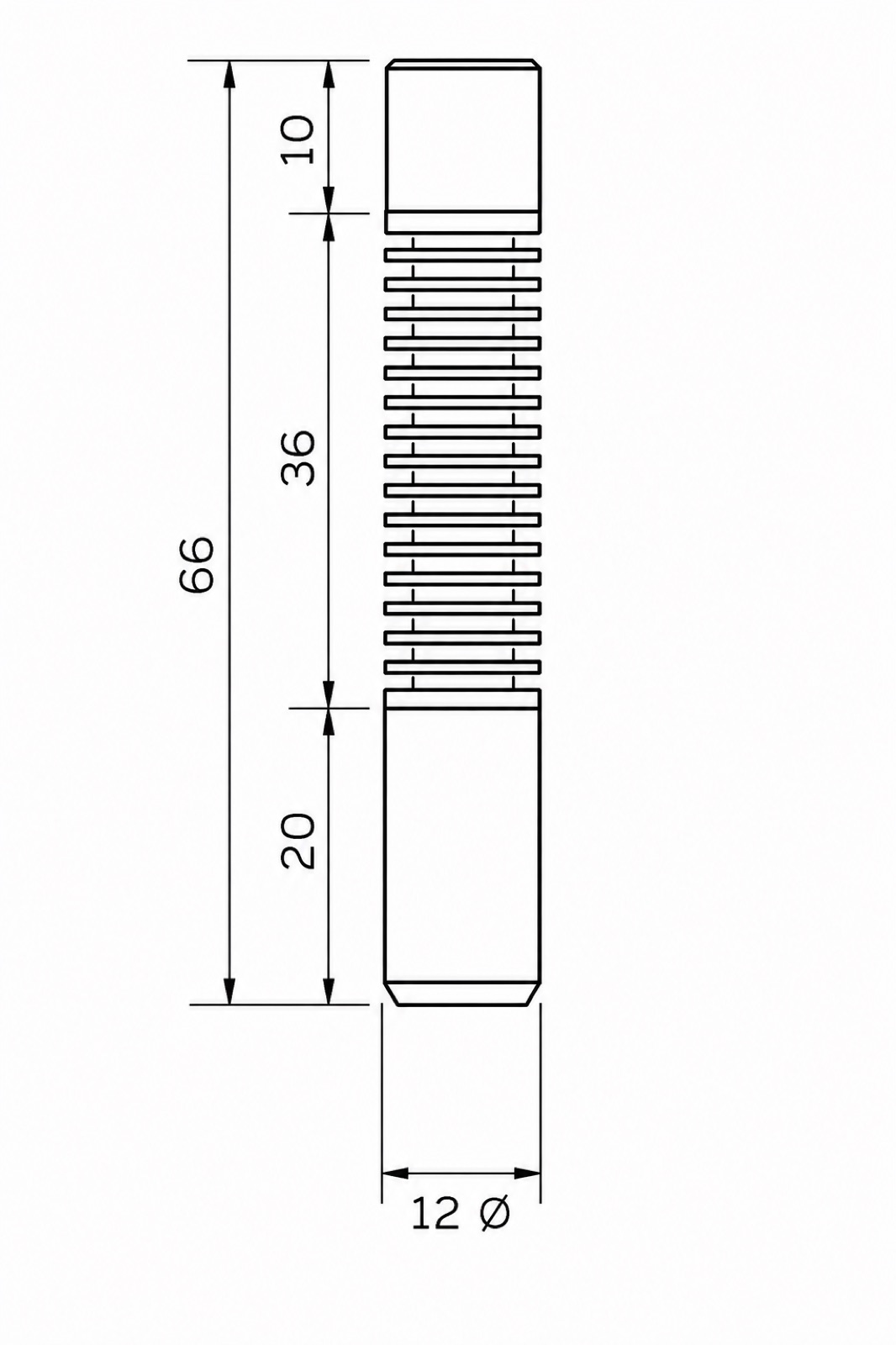 Incure L9000™ Short Guide dimensional drawing — 66 mm total length, 12 mm diameter