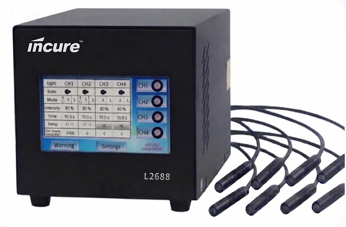 Incure L2688™ eight-head UV LED spot curing controller with eight LED light heads